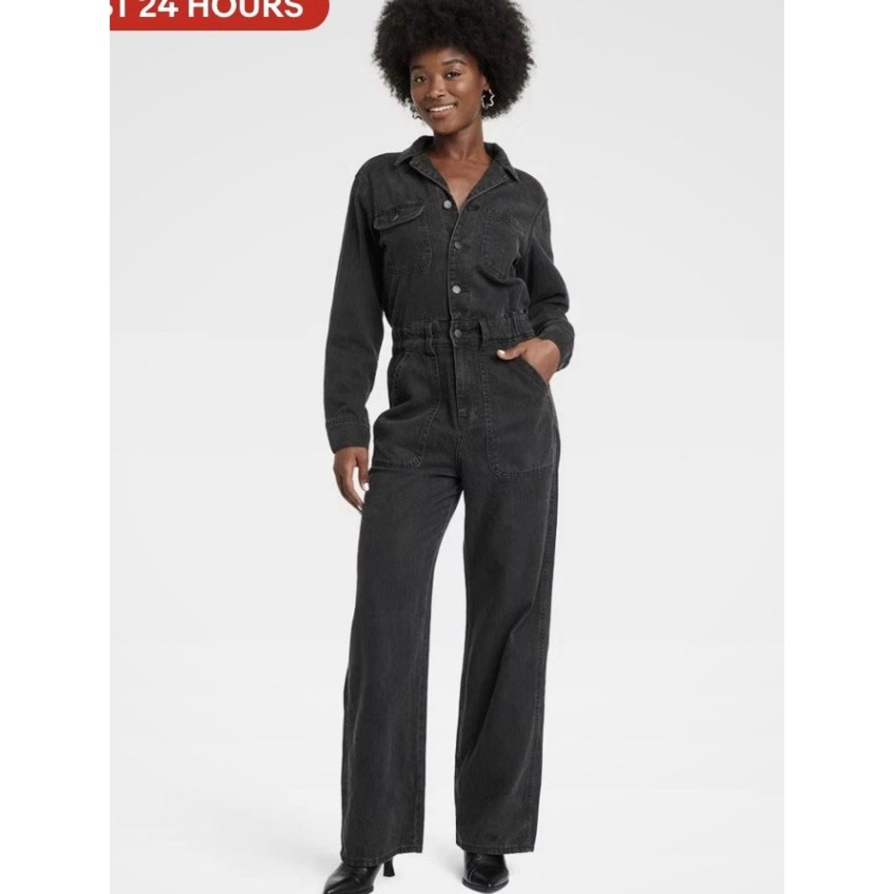 Women's Universal Thread  Long Sleeve Utility Baggy Black Denim Jumpsuit  Sz 2